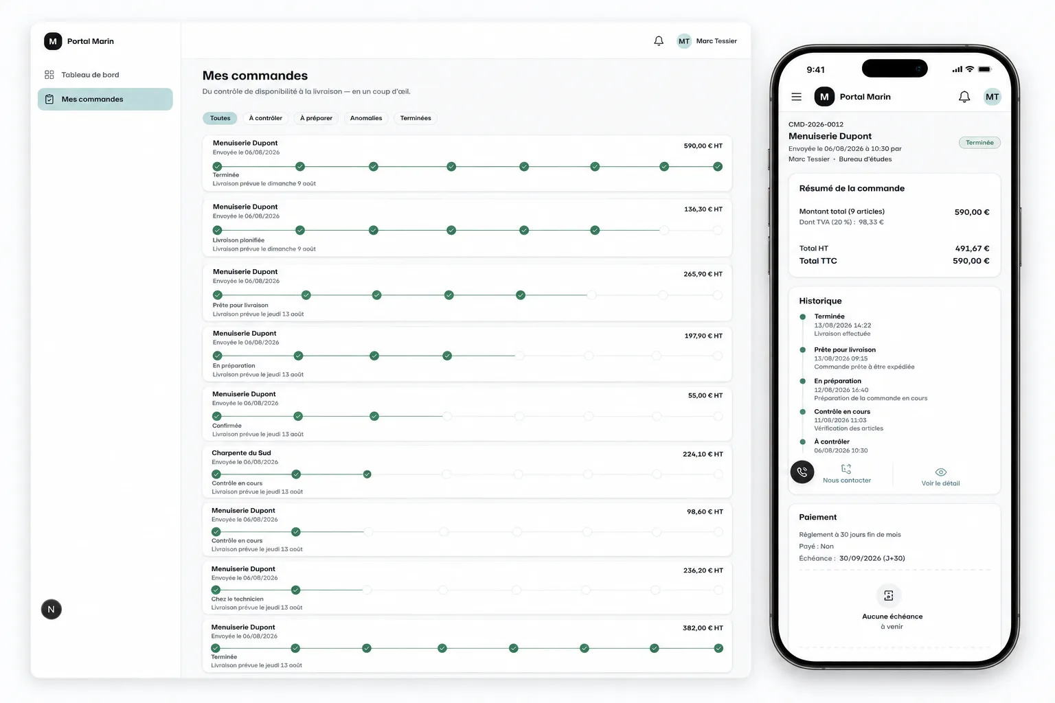 Portail B2B de commande et de suivi supply chain